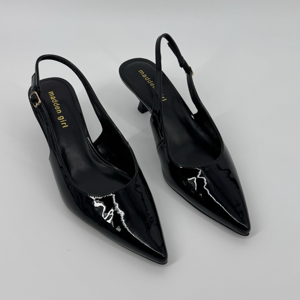 Madden Girl Women's Valerie Black Slingback Kitten Heels Pointed Toe Size 9 M